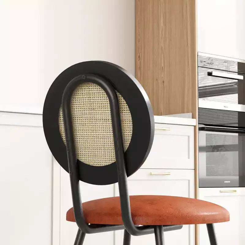 Chaises de salle à manger modernes rembourrées avec dossier en rotin naturel et pieds en métal, lot de 4 peu encombrant pour cuisine, salle à manger