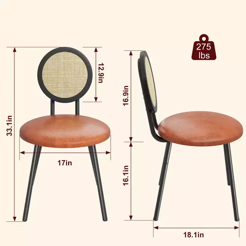 Chaises de salle à manger modernes rembourrées avec dossier en rotin naturel et pieds en métal, lot de 4 peu encombrant pour cuisine, salle à manger