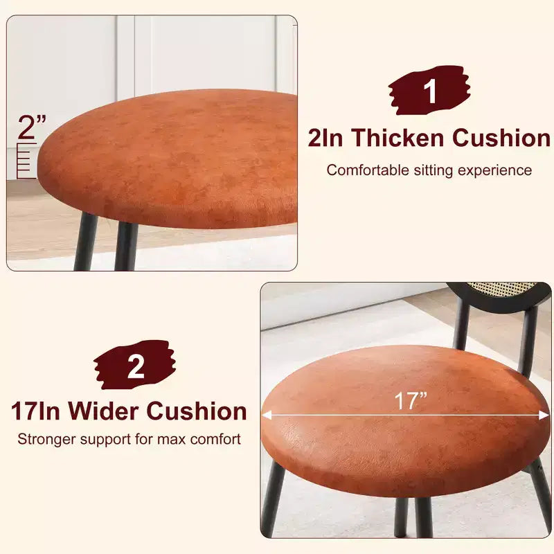Chaises de salle à manger modernes rembourrées avec dossier en rotin naturel et pieds en métal, lot de 4 peu encombrant pour cuisine, salle à manger