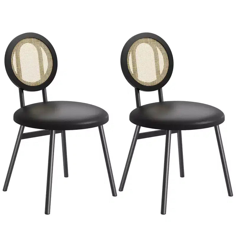 Chaises de salle à manger modernes rembourrées avec dossier en rotin naturel et pieds en métal, lot de 4 peu encombrant pour cuisine, salle à manger
