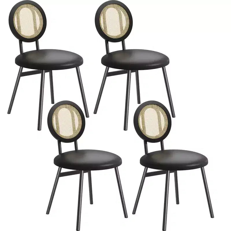 Chaises de salle à manger modernes rembourrées avec dossier en rotin naturel et pieds en métal, lot de 4 peu encombrant pour cuisine, salle à manger