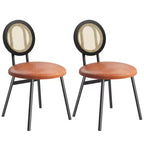 Modern Upholstered Dining Chairs with Natural Rattan Back & Metal Legs, Space-Saving Set of 4 for Kitchen, Dining Room