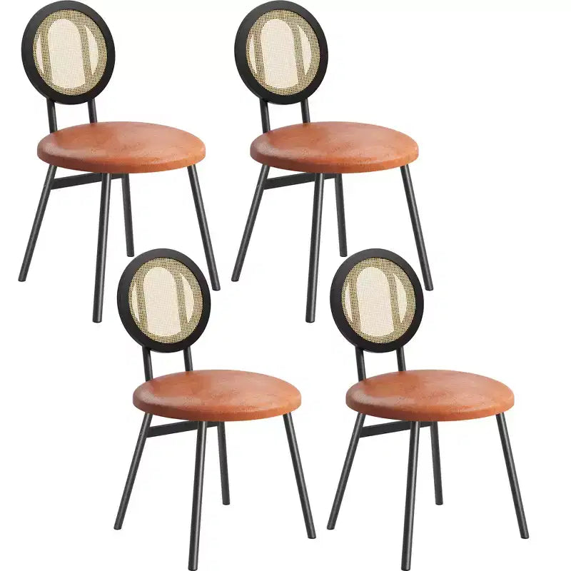 Chaises de salle à manger modernes rembourrées avec dossier en rotin naturel et pieds en métal, lot de 4 peu encombrant pour cuisine, salle à manger