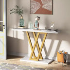 Console Lantine 43 pouces dorée, table d'appoint ou de canapé moderne pour couloir et salon, marbre synthétique blanc, montage facile