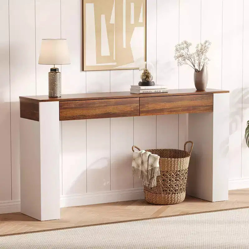 63 Entryway Console Table, Wooden Narrow Long Sofa Table with 2 Drawers, Accent Behind Couch Table, Entry Foyer Table for Living Room, Hallway