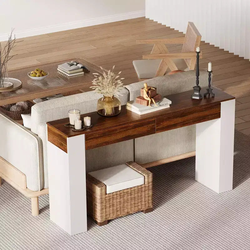 Table console d'entrée de 63 pouces, Table de canapé étroite en bois avec 2 tiroirs, Table d'appoint derrière le canapé, Table d'entrée pour le salon, le couloir