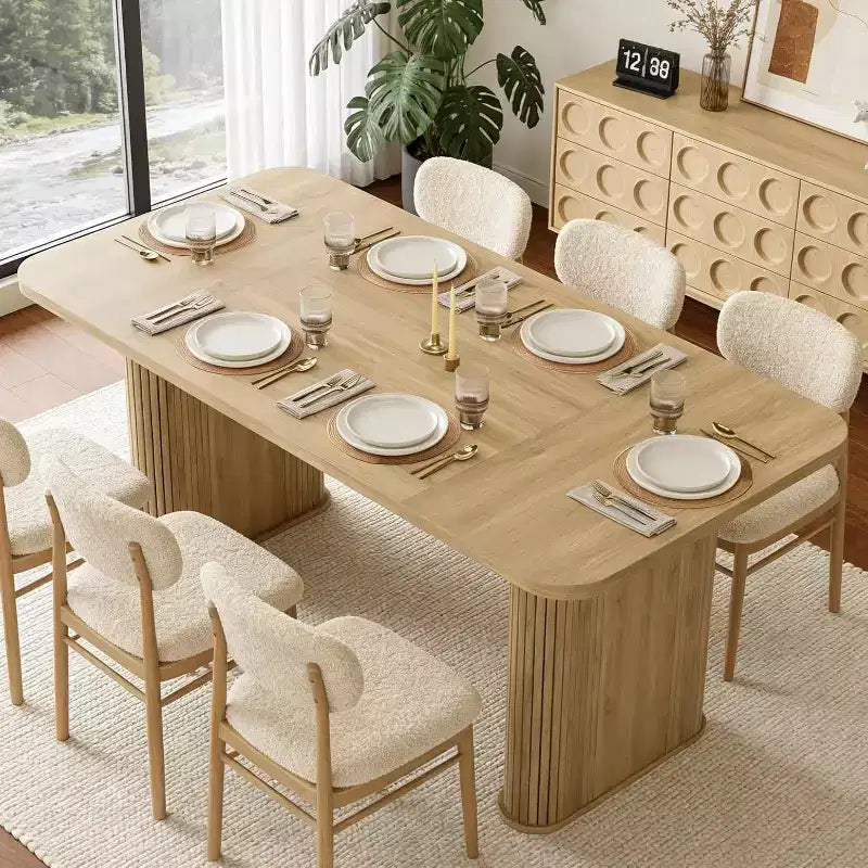 Table à manger rectangulaire de 62 pouces pour 6 à 8 personnes, grande table de cuisine avec base quadrillée pour salle à manger, salon, bureau