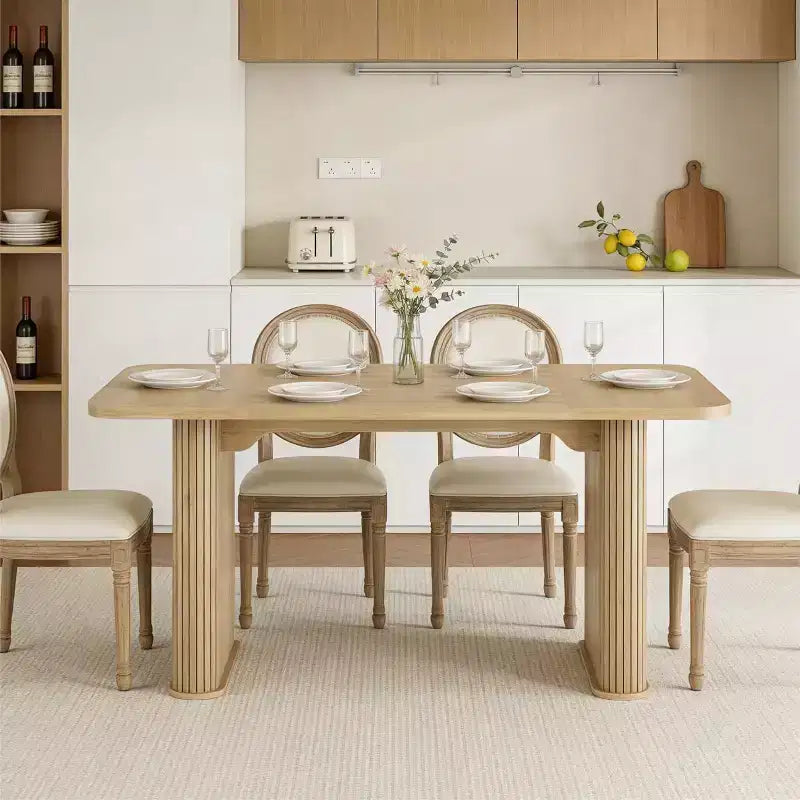 Table à manger rectangulaire de 62 pouces pour 6 à 8 personnes, grande table de cuisine avec base quadrillée pour salle à manger, salon, bureau