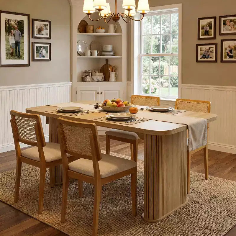 Table à manger rectangulaire de 62 pouces pour 6 à 8 personnes, grande table de cuisine avec base quadrillée pour salle à manger, salon, bureau