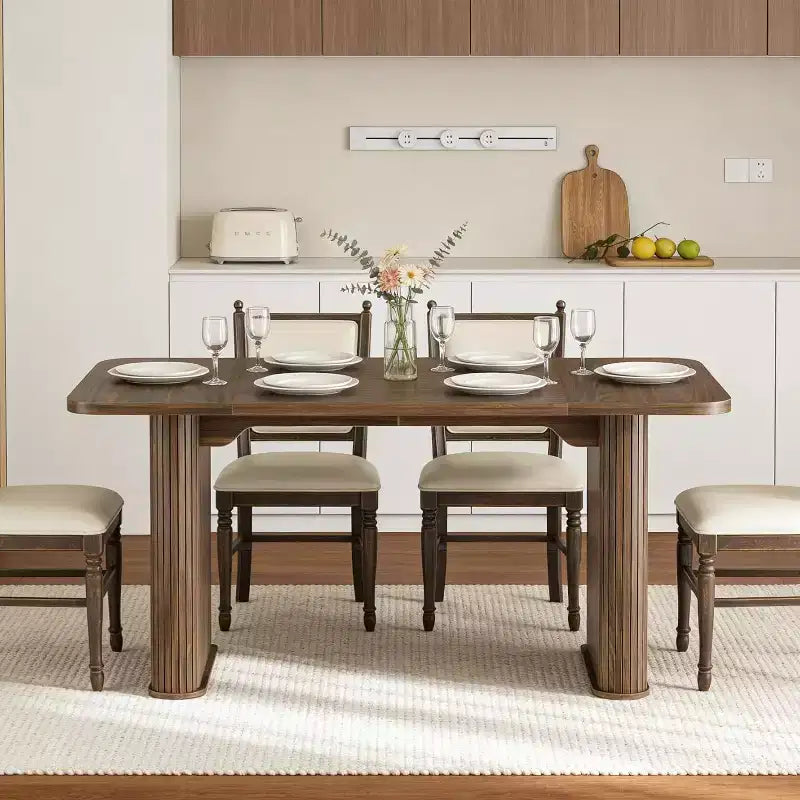 Table à manger rectangulaire de 62 pouces pour 6 à 8 personnes, grande table de cuisine avec base quadrillée pour salle à manger, salon, bureau