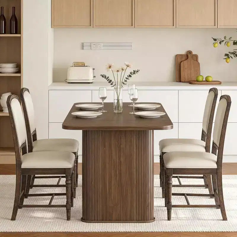Table à manger rectangulaire de 62 pouces pour 6 à 8 personnes, grande table de cuisine avec base quadrillée pour salle à manger, salon, bureau
