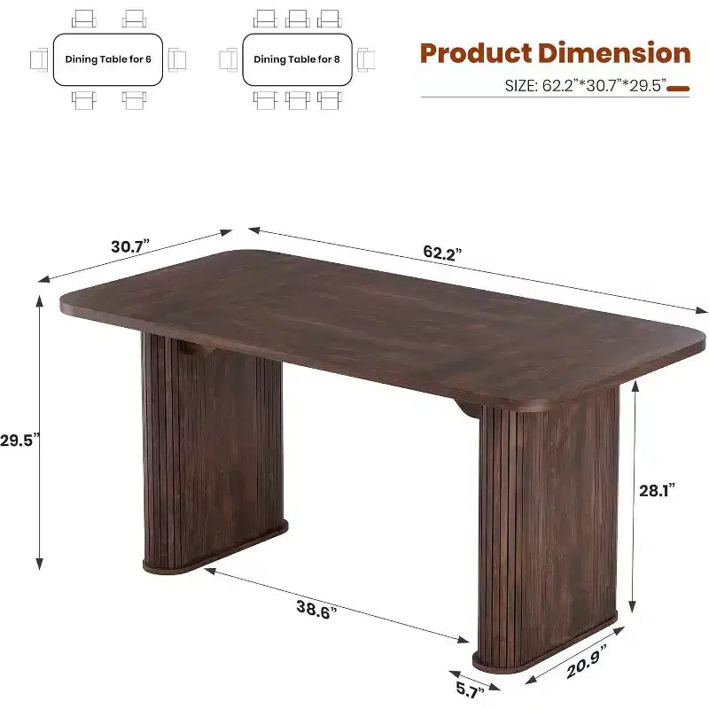 Table à manger rectangulaire de 62 pouces pour 6 à 8 personnes, grande table de cuisine avec base quadrillée pour salle à manger, salon, bureau