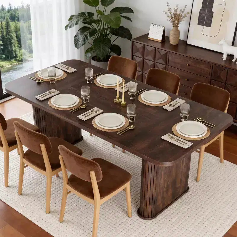 Table à manger rectangulaire de 62 pouces pour 6 à 8 personnes, grande table de cuisine avec base quadrillée pour salle à manger, salon, bureau