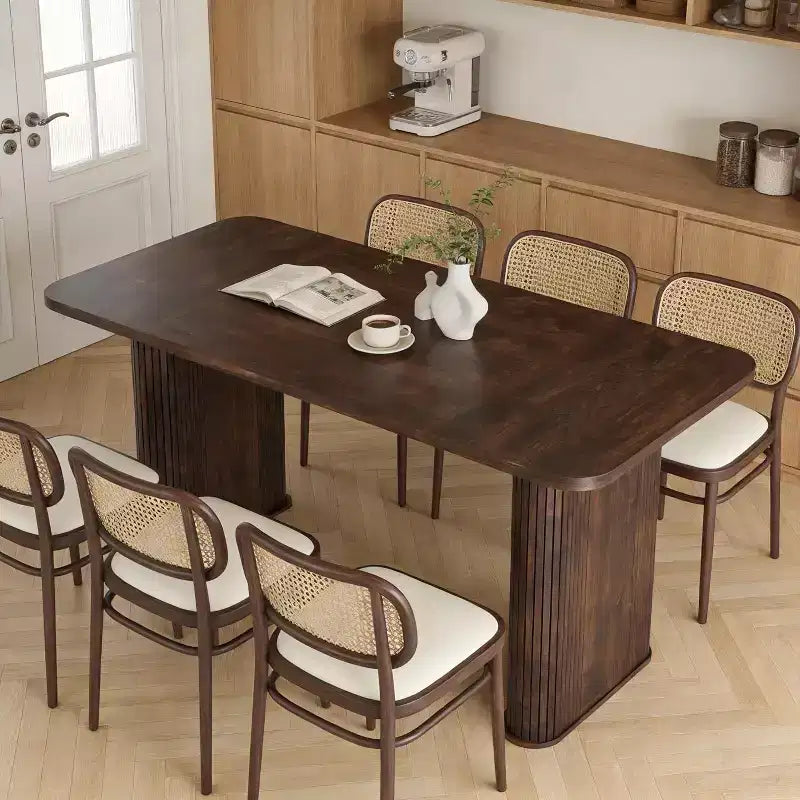 Table à manger rectangulaire de 62 pouces pour 6 à 8 personnes, grande table de cuisine avec base quadrillée pour salle à manger, salon, bureau
