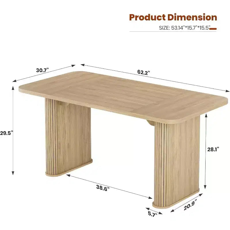 Table à manger rectangulaire de 62 pouces pour 6 à 8 personnes, grande table de cuisine avec base quadrillée pour salle à manger, salon, bureau