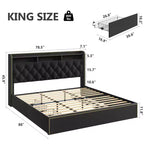 Lit Coolmee avec 4 tiroirs, plateforme King tapissée avec tête de lit, noir, sommier tapissier non requis, sommier à lattes en bois
