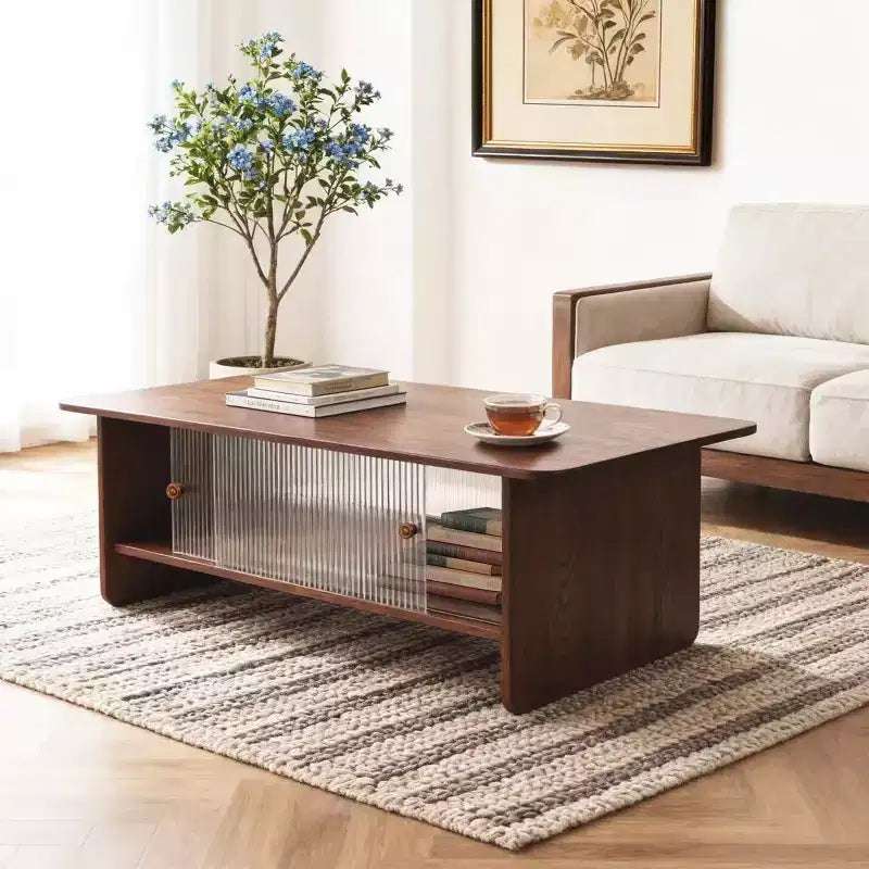 Table basse rectangulaire moderne GDFStudio Faustine avec porte coulissante en verre