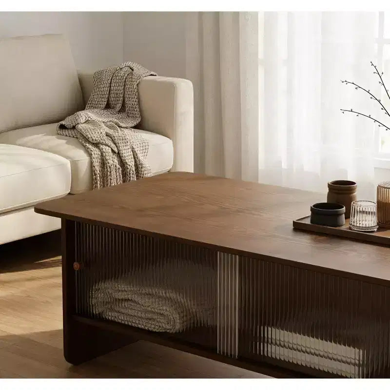 Table basse rectangulaire moderne GDFStudio Faustine avec porte coulissante en verre