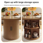 Table à manger ronde Dyonery pour 4 personnes, table de cuisine moderne de 90 cm avec rangement caché et design en bois cannelé, table à manger texture bois pour petits espaces