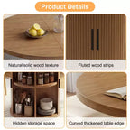 Table à manger ronde Dyonery pour 4 personnes, table de cuisine moderne de 90 cm avec rangement caché et design en bois cannelé, table à manger texture bois pour petits espaces