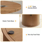 Table à manger ronde Dyonery pour 4 personnes, table de cuisine moderne de 90 cm avec rangement caché et design en bois cannelé, table à manger texture bois pour petits espaces