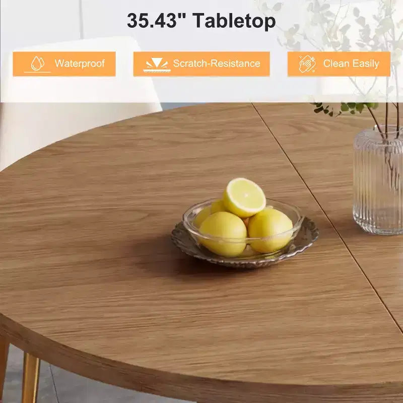 Table à manger ronde Dyonery pour 4 personnes, table de cuisine moderne de 90 cm avec rangement caché et design en bois cannelé, table à manger texture bois pour petits espaces