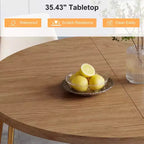 Table à manger ronde Dyonery pour 4 personnes, table de cuisine moderne de 90 cm avec rangement caché et design en bois cannelé, table à manger texture bois pour petits espaces