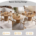 Table à manger ronde Dyonery pour 4 personnes, table de cuisine moderne de 90 cm avec rangement caché et design en bois cannelé, table à manger texture bois pour petits espaces