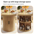 Table à manger ronde Dyonery pour 4 personnes, table de cuisine moderne de 90 cm avec rangement caché et design en bois cannelé, table à manger texture bois pour petits espaces