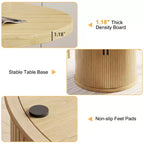 Table à manger ronde Dyonery pour 4 personnes, table de cuisine moderne de 90 cm avec rangement caché et design en bois cannelé, table à manger texture bois pour petits espaces