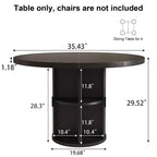 Table à manger ronde Dyonery pour 4 personnes, table de cuisine moderne de 90 cm avec rangement caché et design en bois cannelé, table à manger texture bois pour petits espaces