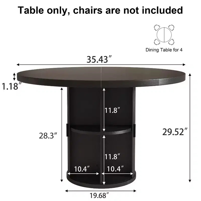 Table à manger ronde Dyonery pour 4 personnes, table de cuisine moderne de 90 cm avec rangement caché et design en bois cannelé, table à manger texture bois pour petits espaces