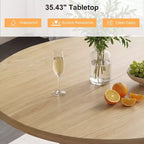 Table à manger ronde Dyonery pour 4 personnes, table de cuisine moderne de 90 cm avec rangement caché et design en bois cannelé, table à manger texture bois pour petits espaces