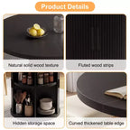 Table à manger ronde Dyonery pour 4 personnes, table de cuisine moderne de 90 cm avec rangement caché et design en bois cannelé, table à manger texture bois pour petits espaces