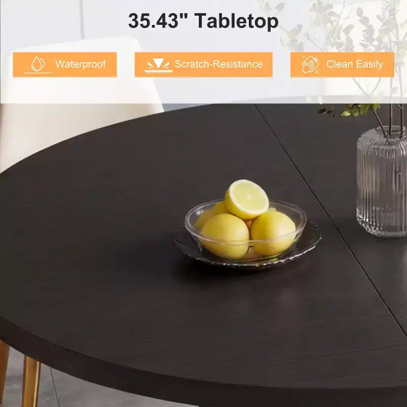 Table à manger ronde Dyonery pour 4 personnes, table de cuisine moderne de 90 cm avec rangement caché et design en bois cannelé, table à manger texture bois pour petits espaces