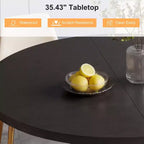 Table à manger ronde Dyonery pour 4 personnes, table de cuisine moderne de 90 cm avec rangement caché et design en bois cannelé, table à manger texture bois pour petits espaces