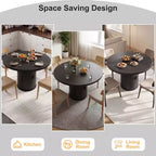 Table à manger ronde Dyonery pour 4 personnes, table de cuisine moderne de 90 cm avec rangement caché et design en bois cannelé, table à manger texture bois pour petits espaces