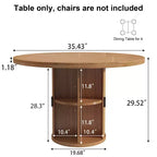 Table à manger ronde Dyonery pour 4 personnes, table de cuisine moderne de 90 cm avec rangement caché et design en bois cannelé, table à manger texture bois pour petits espaces