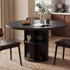 Dyonery Round Dining Table for 4 People,35.43 Modern Kitchen Table with Hidden Storage & Fluted Wood Design,Wood Texture Dining Table for Small Space