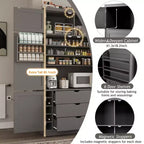 GDFStudio Hallie Grand garde-manger de cuisine style Shaker avec 2 prises de courant, étagères réglables et étagères de porte