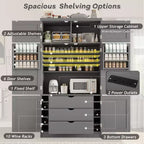 GDFStudio Hallie Grand garde-manger de cuisine style Shaker avec 2 prises de courant, étagères réglables et étagères de porte