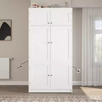 GDFStudio Hallie Grand garde-manger de cuisine style Shaker avec 2 prises de courant, étagères réglables et étagères de porte