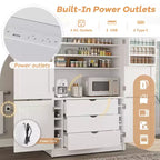 GDFStudio Hallie Grand garde-manger de cuisine style Shaker avec 2 prises de courant, étagères réglables et étagères de porte