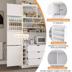 GDFStudio Hallie Grand garde-manger de cuisine style Shaker avec 2 prises de courant, étagères réglables et étagères de porte