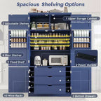 GDFStudio Hallie Grand garde-manger de cuisine style Shaker avec 2 prises de courant, étagères réglables et étagères de porte