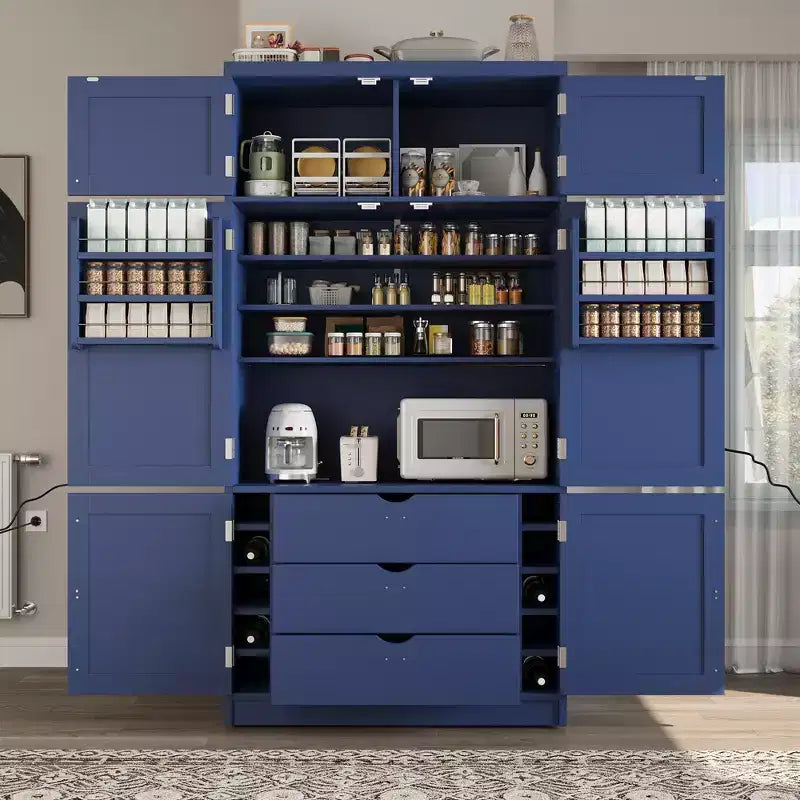 GDFStudio Hallie Large Shaker Style Kitchen Pantry with 2 Power Outlets, Adjustable and Door Shelves