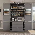 GDFStudio Hallie Grand garde-manger de cuisine style Shaker avec 2 prises de courant, étagères réglables et étagères de porte