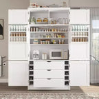 GDFStudio Hallie Grand garde-manger de cuisine style Shaker avec 2 prises de courant, étagères réglables et étagères de porte