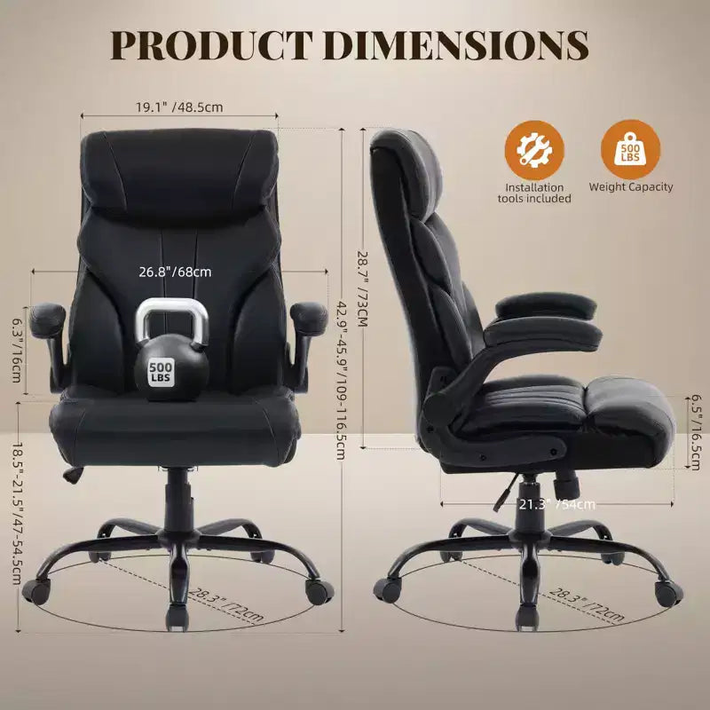 Chaise de bureau, fauteuil de direction ergonomique en cuir avec repose-pieds, grande taille, 227 kg