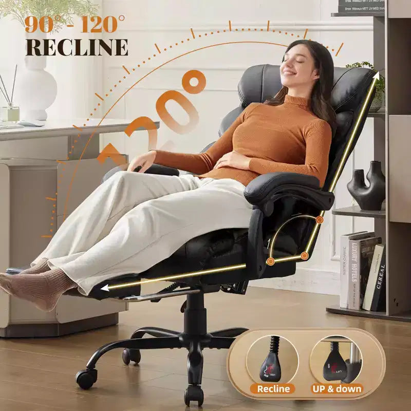 Chaise de bureau, fauteuil de direction ergonomique en cuir avec repose-pieds, grande taille, 227 kg